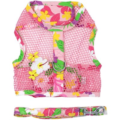Doggie Design Doggie Design Cool Mesh Dog Harness with Leash, Pink Hawaiian Floral, Small: 13 to 16-in chest