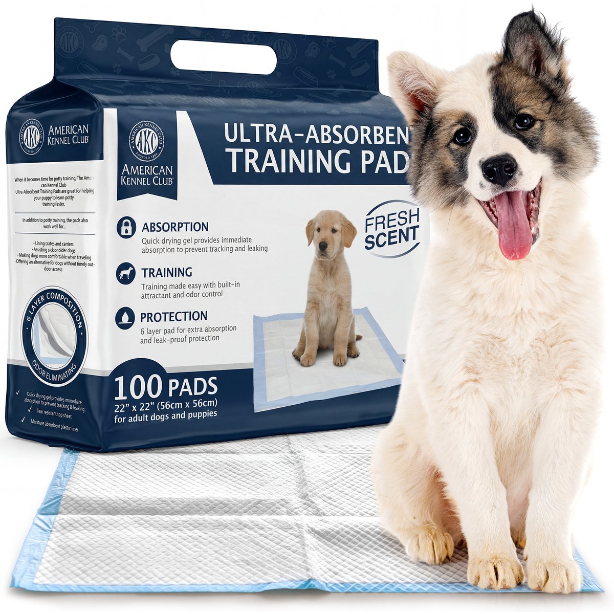 American Kennel Club Dog Training Pads, 22 x 22-in, 100 count, Fresh Scented