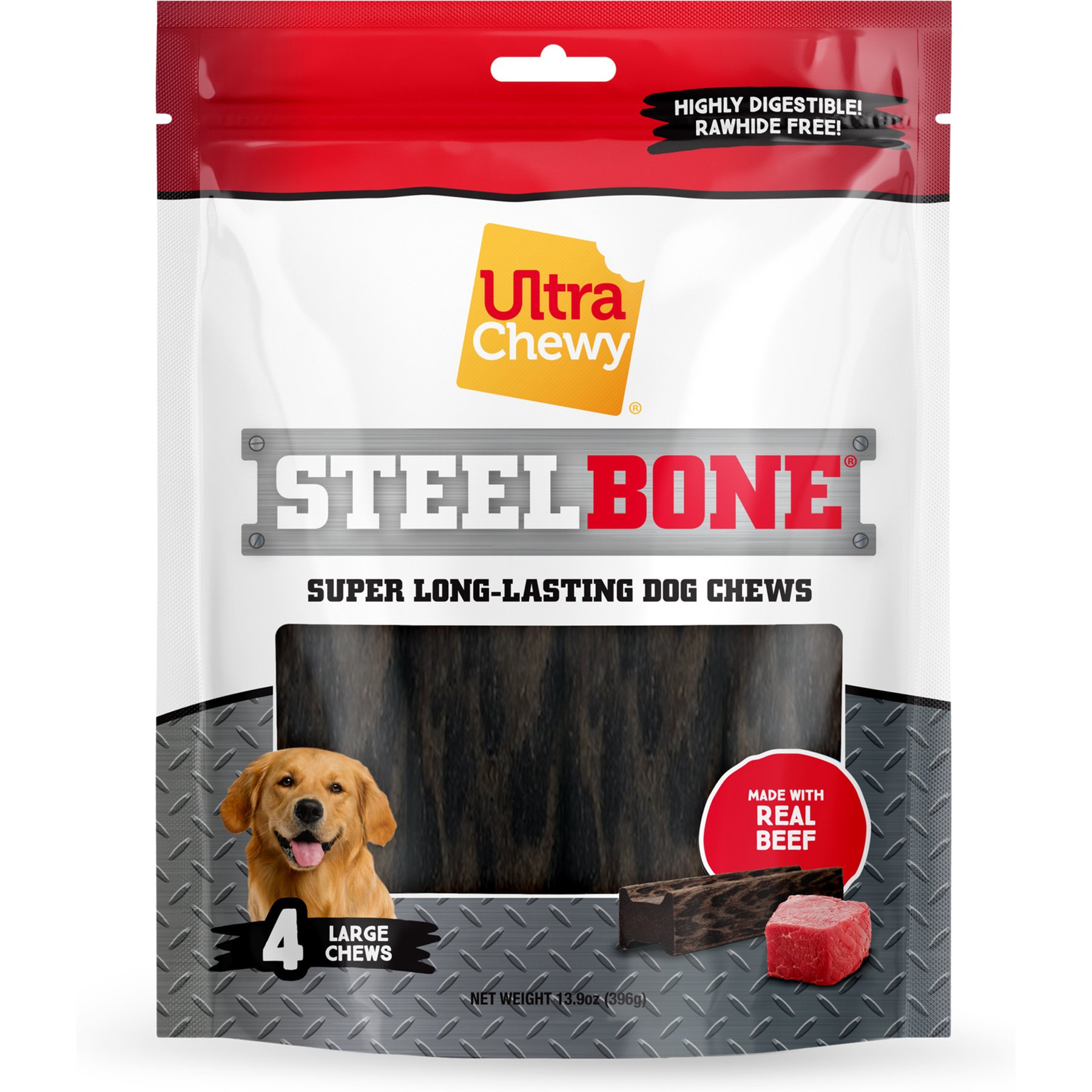 Ultra Chewy UC Steel Large Beef Flavored Dog Bone, 13.9-oz bag, 3 count