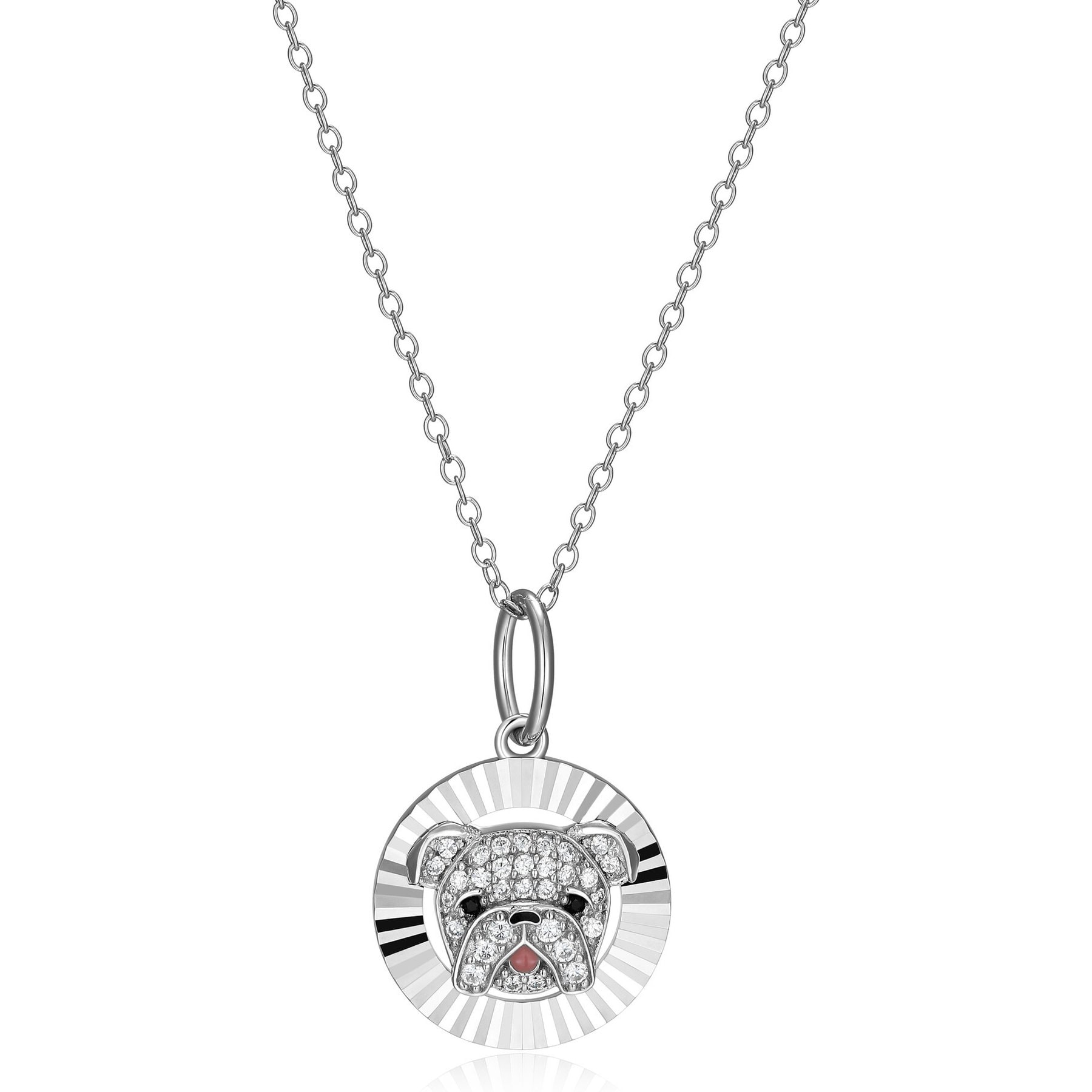 Scamper & Co English Bulldog Halo Sterling Silver Pendant Necklace