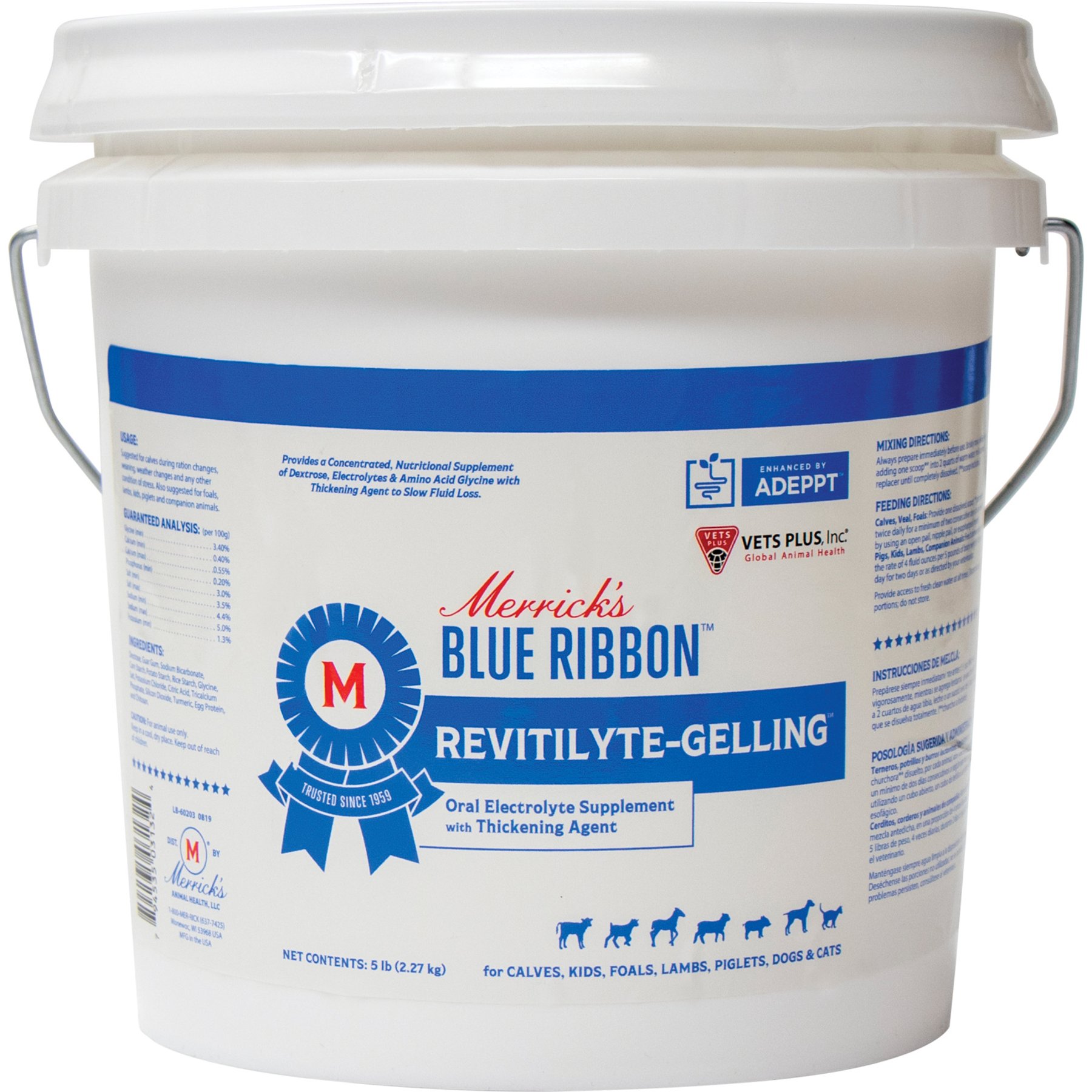 Merrick's Blue Ribbon Revitilyte-Gelling Cattle, Goat, Sheep & Swine Supplement, 5-lb pail
