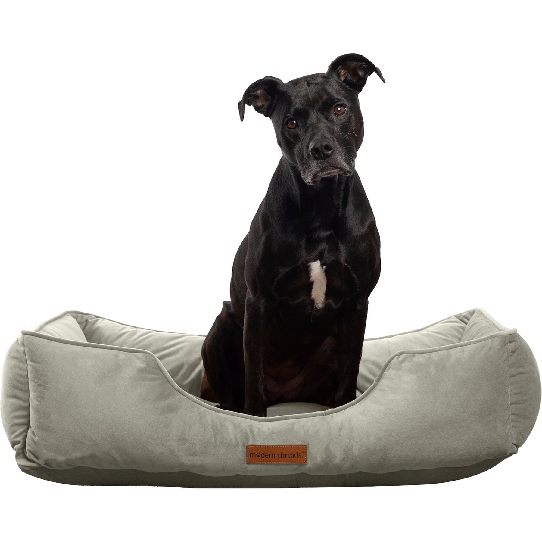 MODERN THREADS Luxury Tufted Velvet Cuddler Dog & Cat Bed with Removable Cover, Light Grey, Large