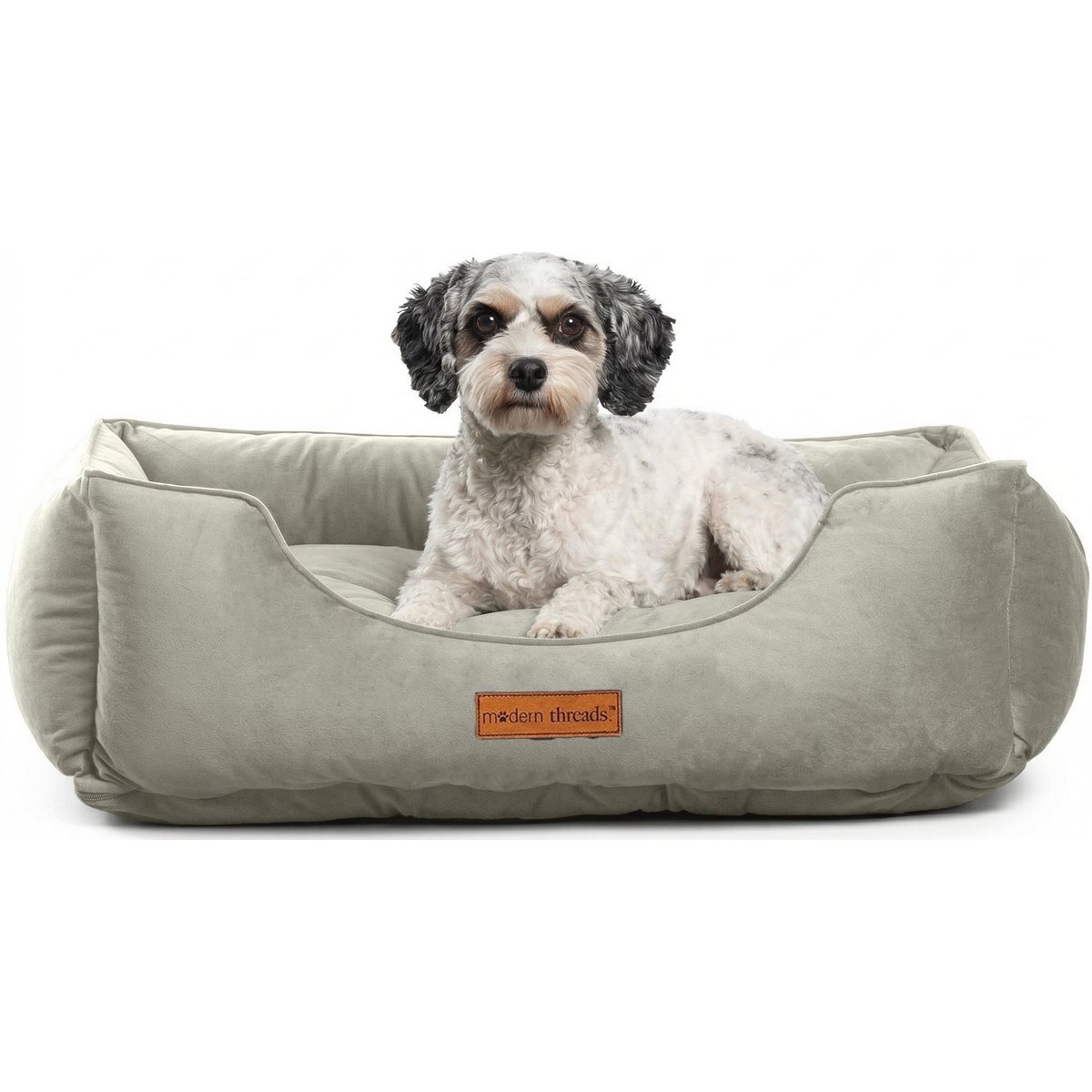 MODERN THREADS Luxury Tufted Velvet Cuddler Dog & Cat Bed with Removable Cover, Light Grey, Medium