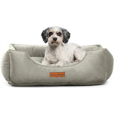 MODERN THREADS MODERN THREADS Luxury Tufted Velvet Cuddler Dog & Cat Bed with Removable Cover, Light Grey, Medium