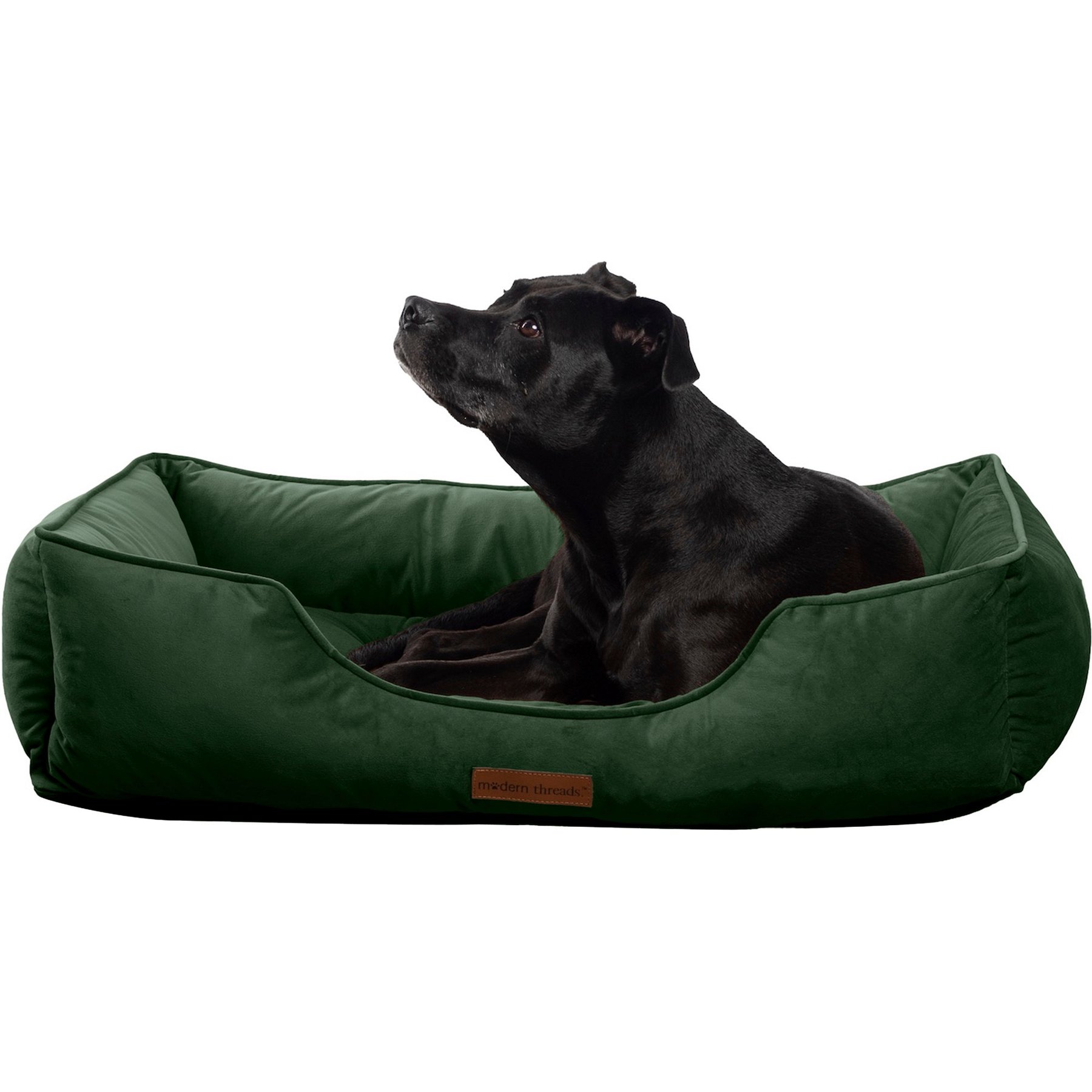 MODERN THREADS Luxury Tufted Velvet Cuddler Dog & Cat Bed with Removable Cover, Forest Green, Large