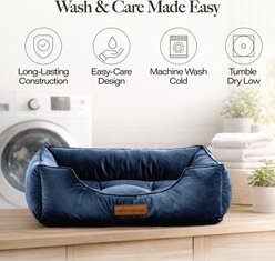 MODERN THREADS Luxury Tufted Velvet Cuddler Dog & Cat Bed with Removable Cover, Denim, Large slide 2 of 6
