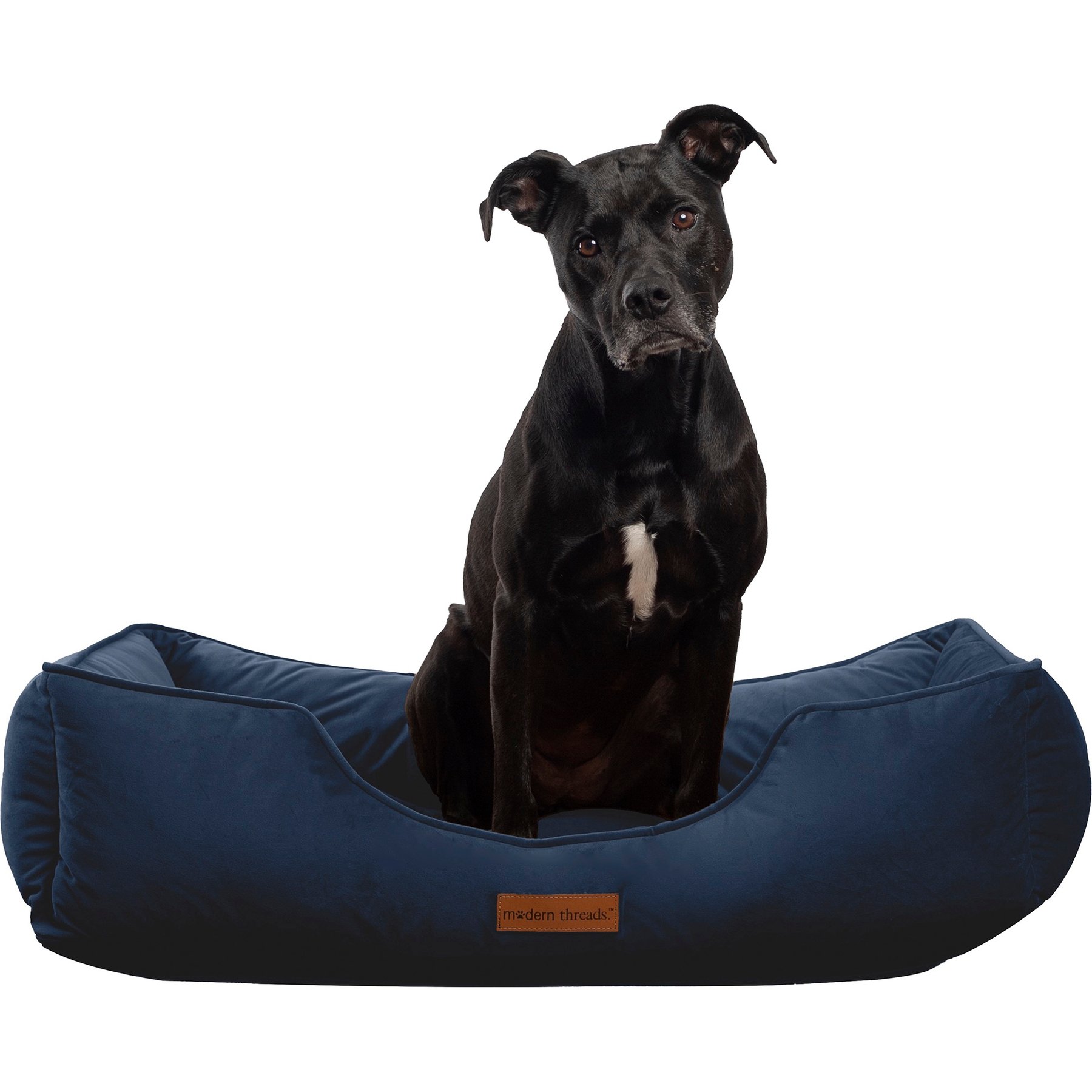 MODERN THREADS Luxury Tufted Velvet Cuddler Dog & Cat Bed with Removable Cover, Denim, Large