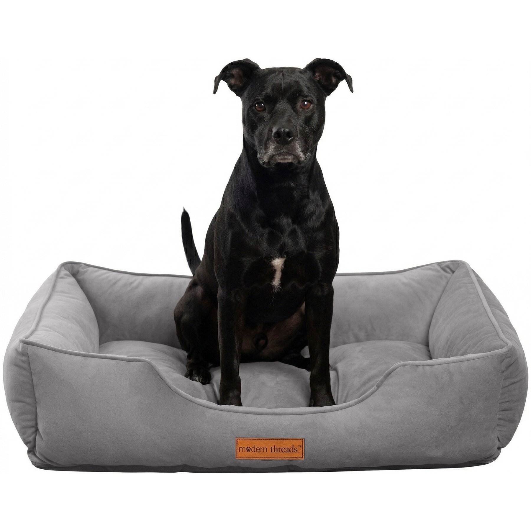 MODERN THREADS Luxury Tufted Velvet Cuddler Dog & Cat Bed with Removable Cover, Charcoal, Large