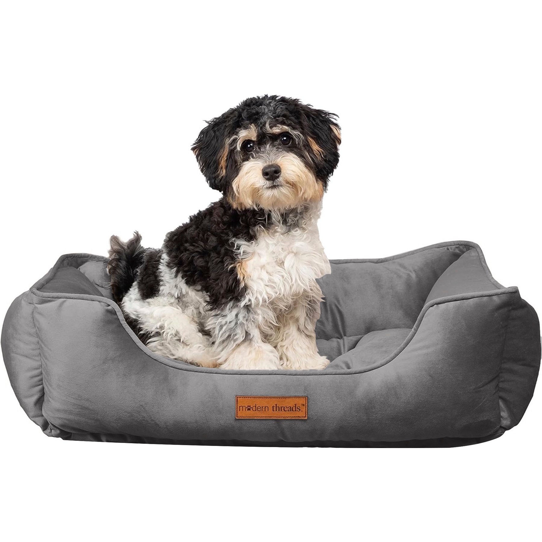 MODERN THREADS Luxury Tufted Velvet Cuddler Dog & Cat Bed with Removable Cover, Charcoal, Medium