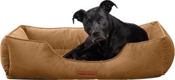 MODERN THREADS Luxury Tufted Velvet Cuddler Dog & Cat Bed with Removable Cover, Caramel, Large