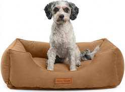 MODERN THREADS Luxury Tufted Velvet Cuddler Dog & Cat Bed, Caramel, Medium
