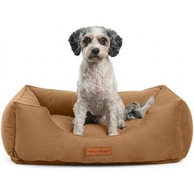 MODERN THREADS MODERN THREADS Luxury Tufted Velvet Cuddler Dog & Cat Bed with Removable Cover, Caramel, Medium