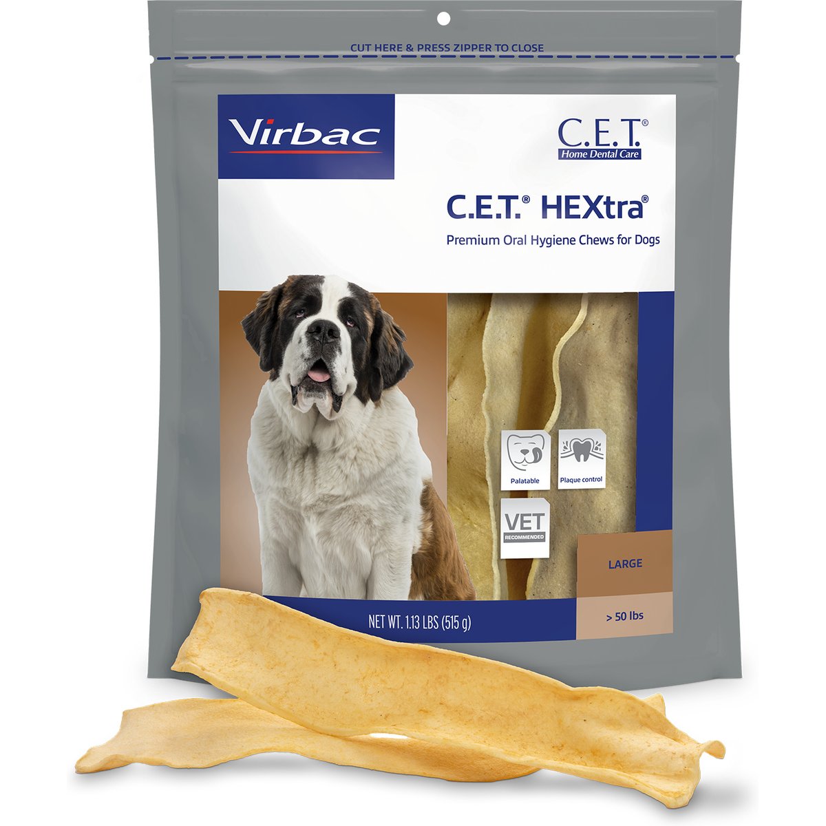 Virbac C.E.T. HEXtra Dental Chews for Dogs over 51-lbs, 1.13-lb bag