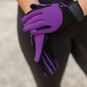 Equinavia Klara Schooling Horse Riding Gloves, Black/Deep Lavender, 7