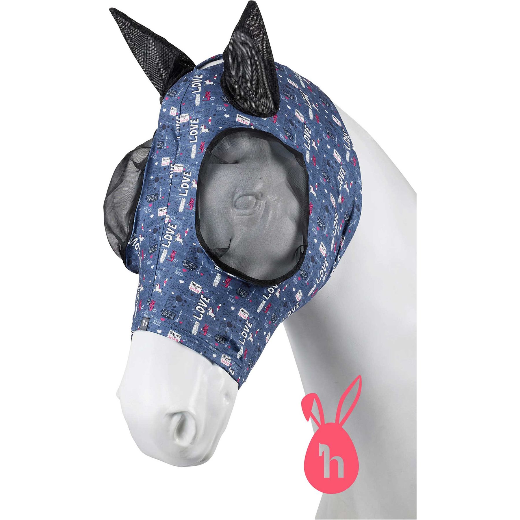 Horze Elastic Pull-On Horse Fly Mask, Dark Navy Graffiti, Pony