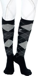 Horze Holly Argyle Horse Riding Socks, Black, W 6-7.5