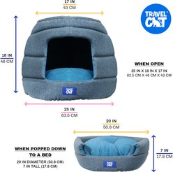 Travel Cat The Meowbile Home Convertible Pillow Cat Cave Bed, Heather Blue slide 2 of 7