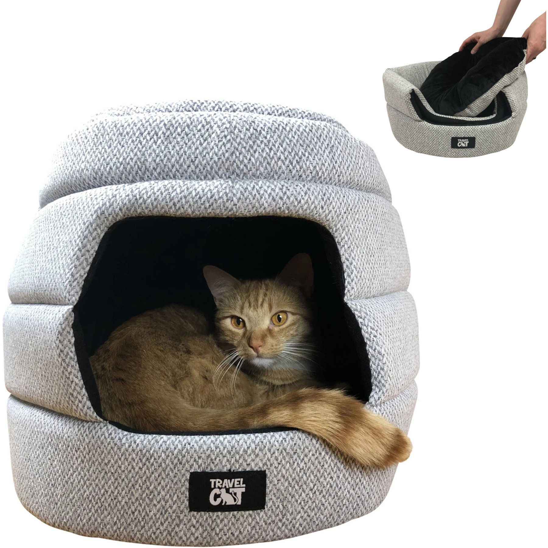Travel Cat The Meowbile Home Convertible Pillow Cat Cave Bed, Heather Grey