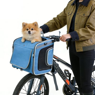 DOPZER DOPZER Expandable Backpack Bike Basket Soft-Sided Airline-Approved Bag Dog & Cat Carrier, 14.1 x 12.2 x 10.2-in, Blue