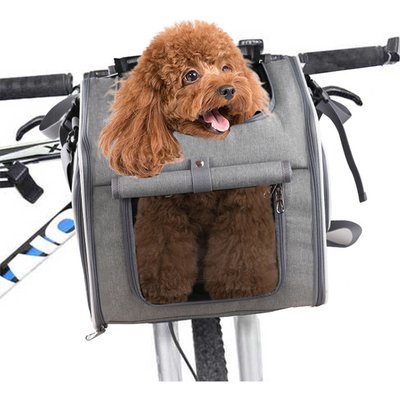 DOPZER DOPZER Expandable Backpack Bike Basket Soft-Sided Airline-Approved Bag Dog & Cat Carrier, 14.1 x 12.2 x 10.2-in, Grey