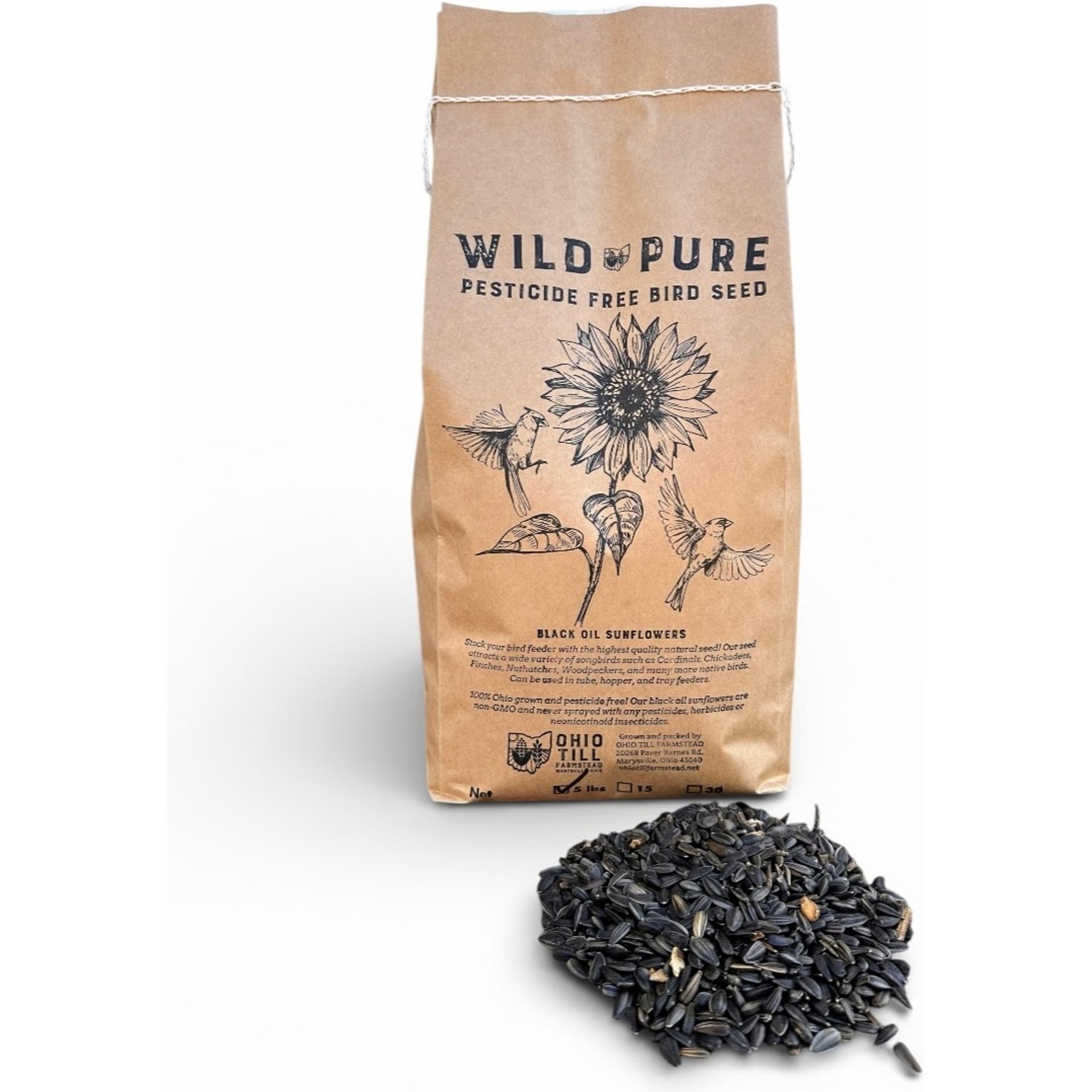 Ohio Till Farmstead Wild & Pure Black Oil Sunflower Wild Bird Seed Food, Brown, 5-lb bag
