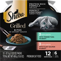 Sheba Grilled in Savory Sauce Variety Pack Adult Wet Cat Food, 2.64-oz twin-pack trays, case of 12