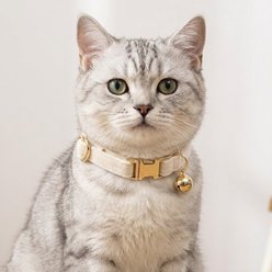 NonoPets Premium Velvet Cat Collar with Gold Bell & Safety Buckle, White, Large: 12-in neck, 1/2-in wide slide 2 of 2