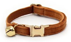 NonoPets Premium Velvet Cat Collar with Gold Bell & Safety Buckle, Brown, Large: 12-in neck, 1/2-in wide