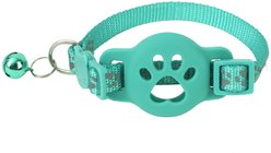 NonoPets Reflective AirTag Case GPS Cat Collar with Safety Buckle & Bell, 12.6-in neck, 1/2-in wide, Green