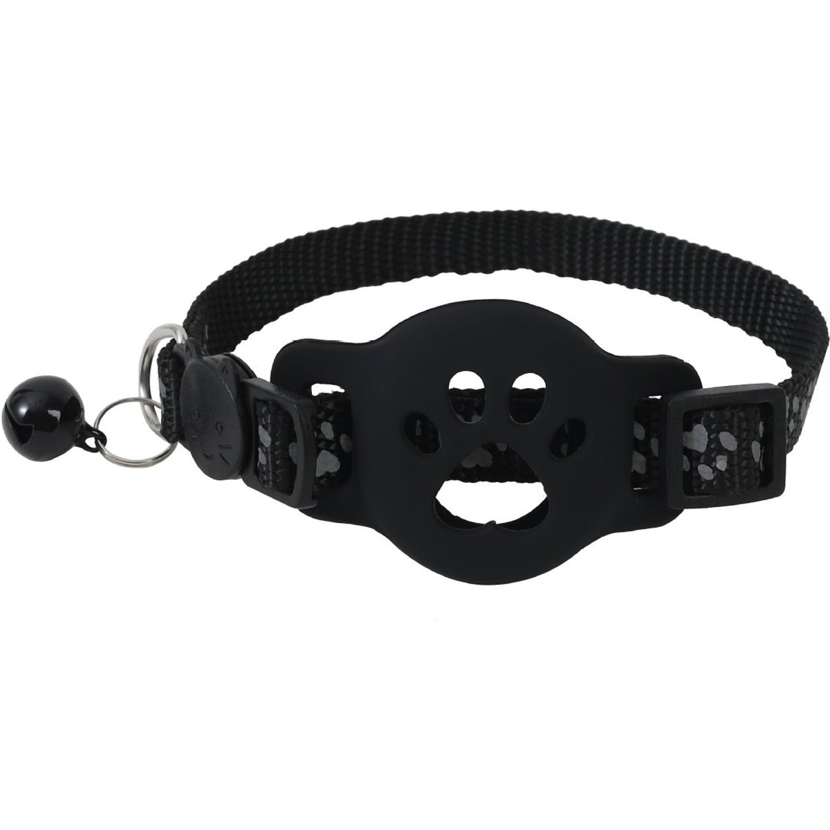NonoPets Reflective AirTag Case GPS Cat Collar with Safety Buckle & Bell, 12.6-in neck, 1/2-in wide, Black