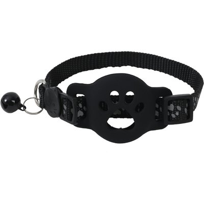 NonoPets NonoPets Reflective AirTag Case GPS Cat Collar with Safety Buckle & Bell, 12.6-in neck, 1/2-in wide, Black