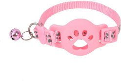NonoPets Reflective AirTag Case GPS Cat Collar with Safety Buckle & Bell, 12.6-in neck, 1/2-in wide, Pink