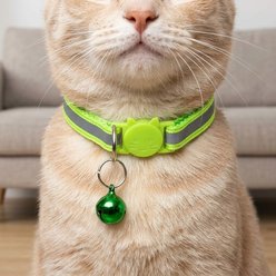NonoPets Reflective Cat & Dog Collar with Safety Buckle & Bell, 12.6-in neck, 1/2-in wide, Green slide 2 of 2