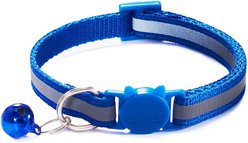 NonoPets Embroidered Floral Dog & Cat Collar with Safety Buckle & Bell, 12.6-in neck, 1/2-in wide, Blue
