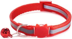 NonoPets Embroidered Floral Dog & Cat Collar with Safety Buckle & Bell, 12.6-in neck, 1/2-in wide, Red