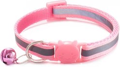 NonoPets Embroidered Floral Dog & Cat Collar with Safety Buckle & Bell, 12.6-in neck, 1/2-in wide, Pink
