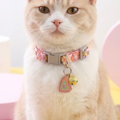 NonoPets Embroidered Floral Heart Dog & Cat Collar with Safety Buckle & Bell, 11.8-in neck, 1/2-in wide slide 2 of 2