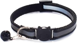 NonoPets Embroidered Floral Dog & Cat Collar with Safety Buckle & Bell, 12.6-in neck, 1/2-in wide, Black