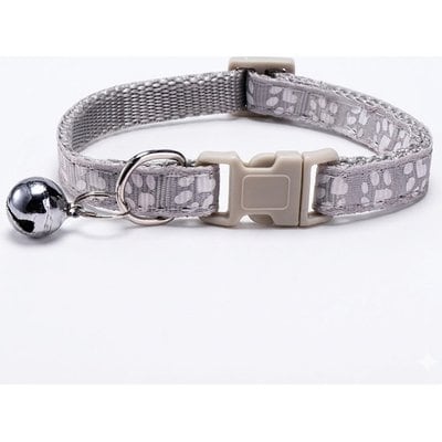 NonoPets NonoPets Reflective Paw Print Cat Collar with Buckle & Bell, 12.6-in neck, 1/2-in wide, Grey