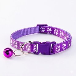 NonoPets Reflective Paw Print Cat Collar with Safety Breakaway Buckle & Bell, 12.6-in neck, 1/2-in wide, Purple