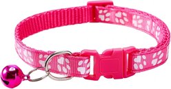 NonoPets Reflective Paw Print Cat Collar with Safety Breakaway Buckle & Bell, 12.6-in neck, 1/2-in wide, Pink
