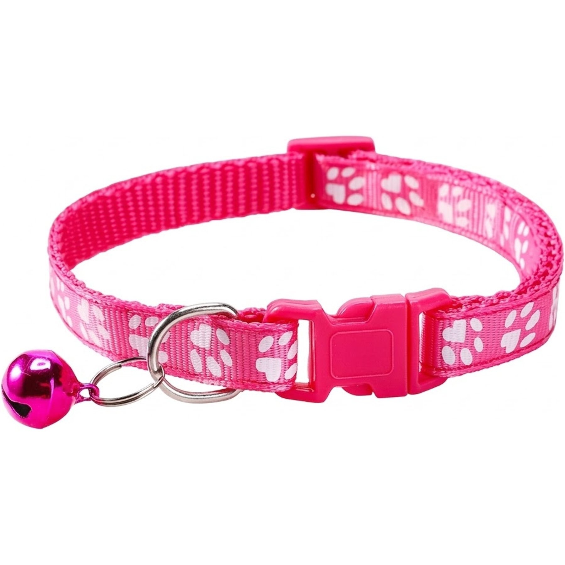 NonoPets Reflective Paw Print Cat Collar with Safety Breakaway Buckle & Bell, 12.6-in neck, 1/2-in wide, Pink