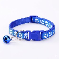 NonoPets Reflective Paw Print Cat Collar with Safety Breakaway Buckle & Bell, 12.6-in neck, 1/2-in wide, Dark Blue