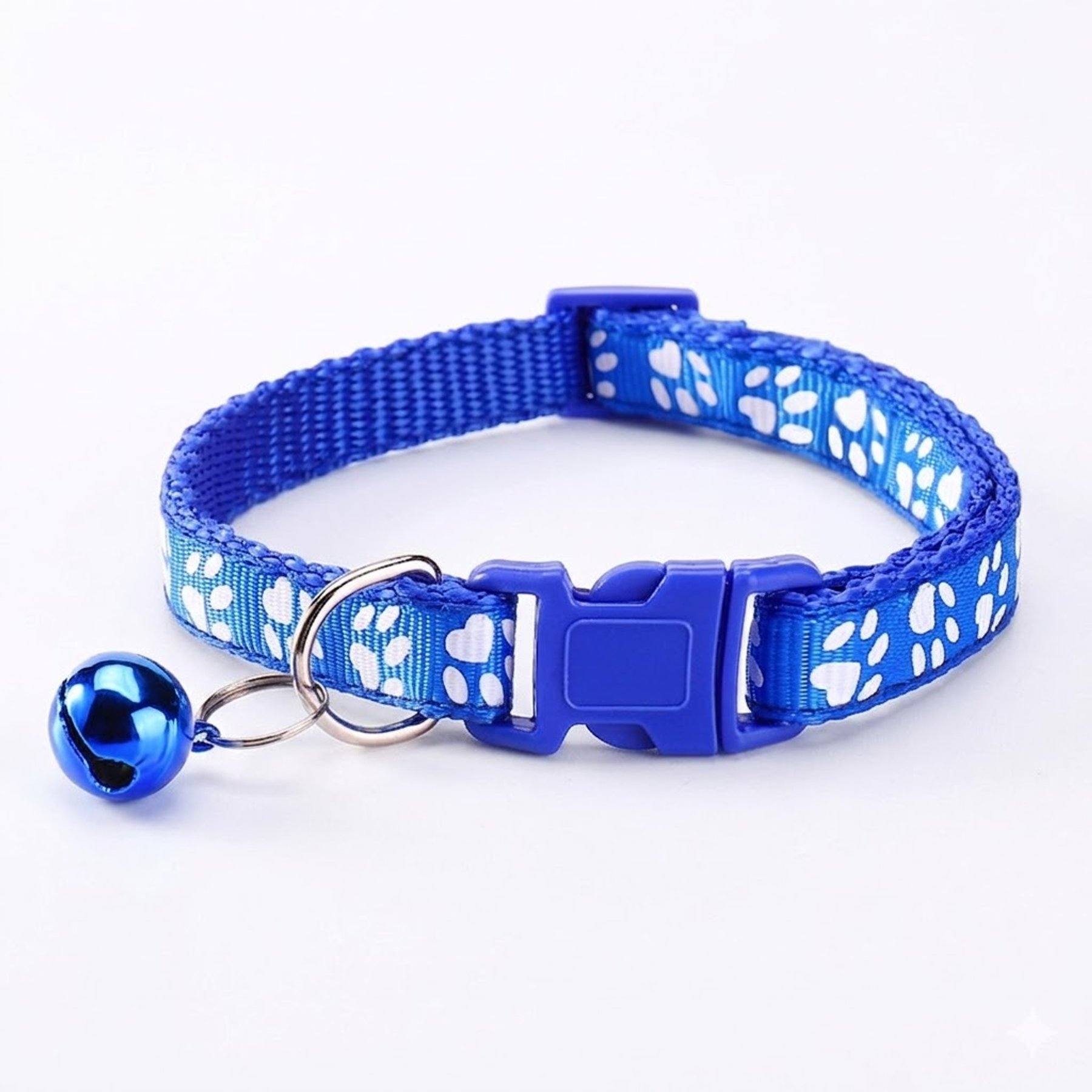 NonoPets Reflective Paw Print Cat Collar with Safety Breakaway Buckle & Bell, 12.6-in neck, 1/2-in wide, Dark Blue