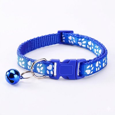 NonoPets NonoPets Reflective Paw Print Cat Collar with Buckle & Bell, 12.6-in neck, 1/2-in wide, Dark Blue