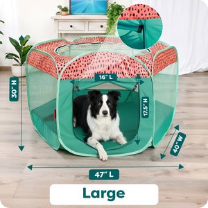 FurHaven Soft-Sided Dog & Cat Playpen, Red & Green, Large