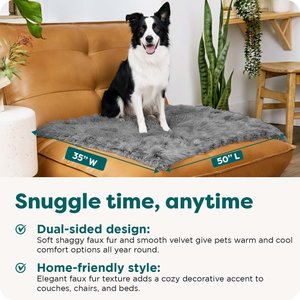 FurHaven Polyester Long Fur & Velvet Dog Blanket, Gray, Large 