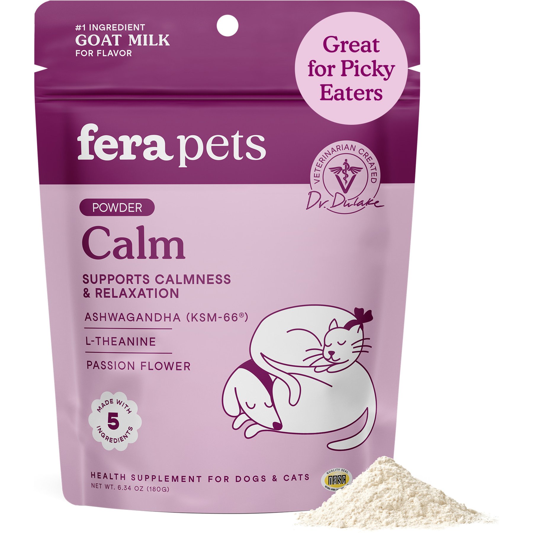 Fera Pets Calm Goat Milk Powder Supplement for Dogs & Cats, 6.34-oz pouch