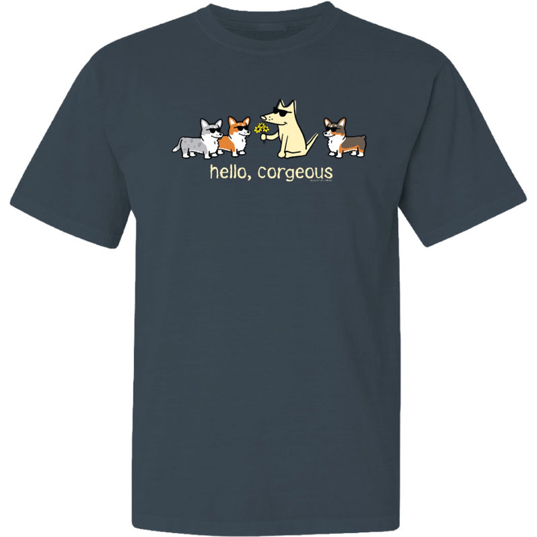 Teddy the Dog Hello Corgeous Classic Tee, Midnight Dream, Large