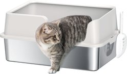 PawHut Stainless Steel Enclosed with High Side, Scoop Pan Cat Litter Box, Light Gray, X-Large: 23.6 x 15.7 x 11-in